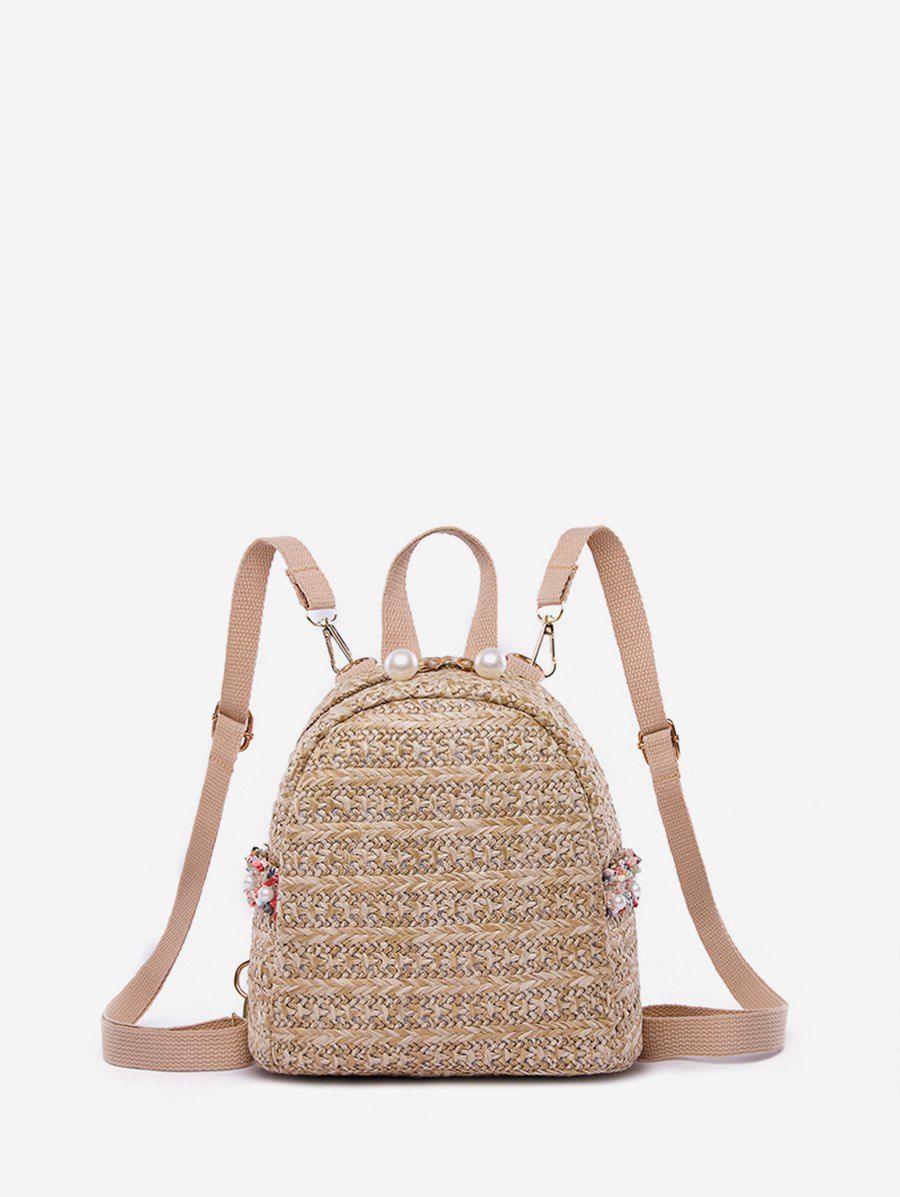 

Woven Straw Mini Backpack, Khaki