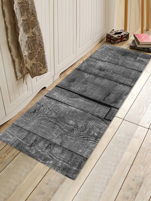 Nostalgic Wooden Grain Print Floor Mat, Smokey gray