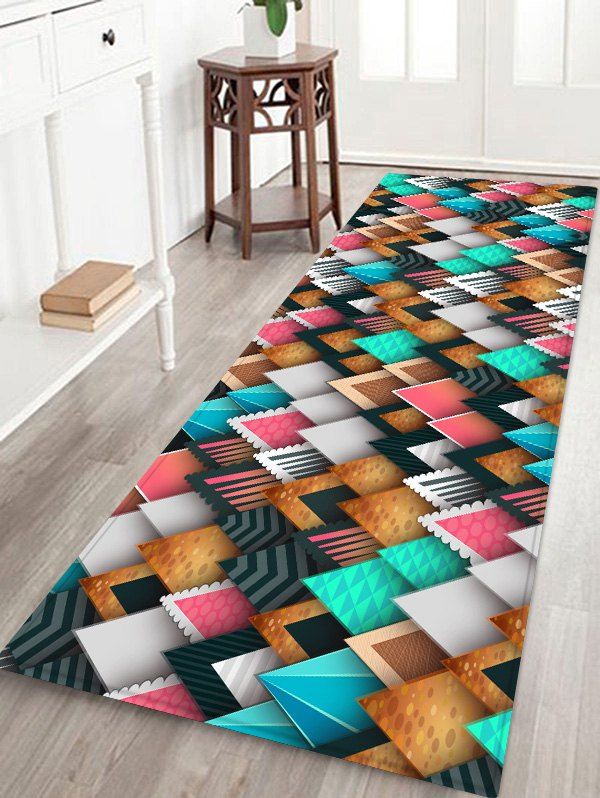

Colorful Triangle Print Floor Mat, Multi-a