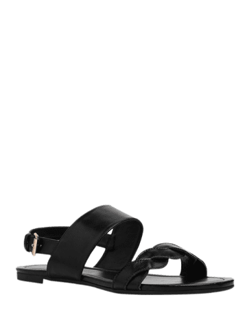 

Twisted Strap Flat Sandals, Black
