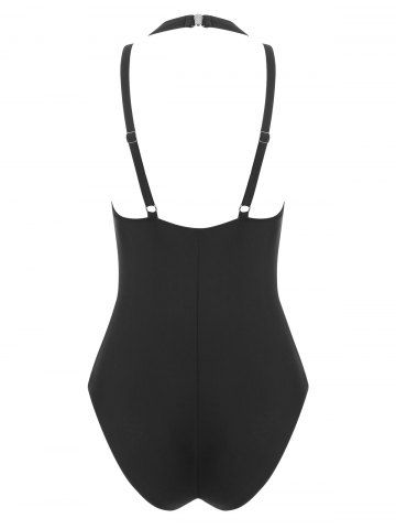 

Mesh Panel Padded One-piece Swimsuit, Black