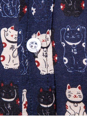 

Cat Pattern Design Short Sleeves Shirt, Deep blue