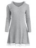 Knit Lace Panel Cold Shoulder Dress -  
