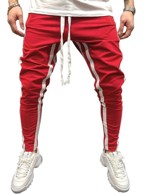 

Color Spliced Drawstring Jogger Pants, Red