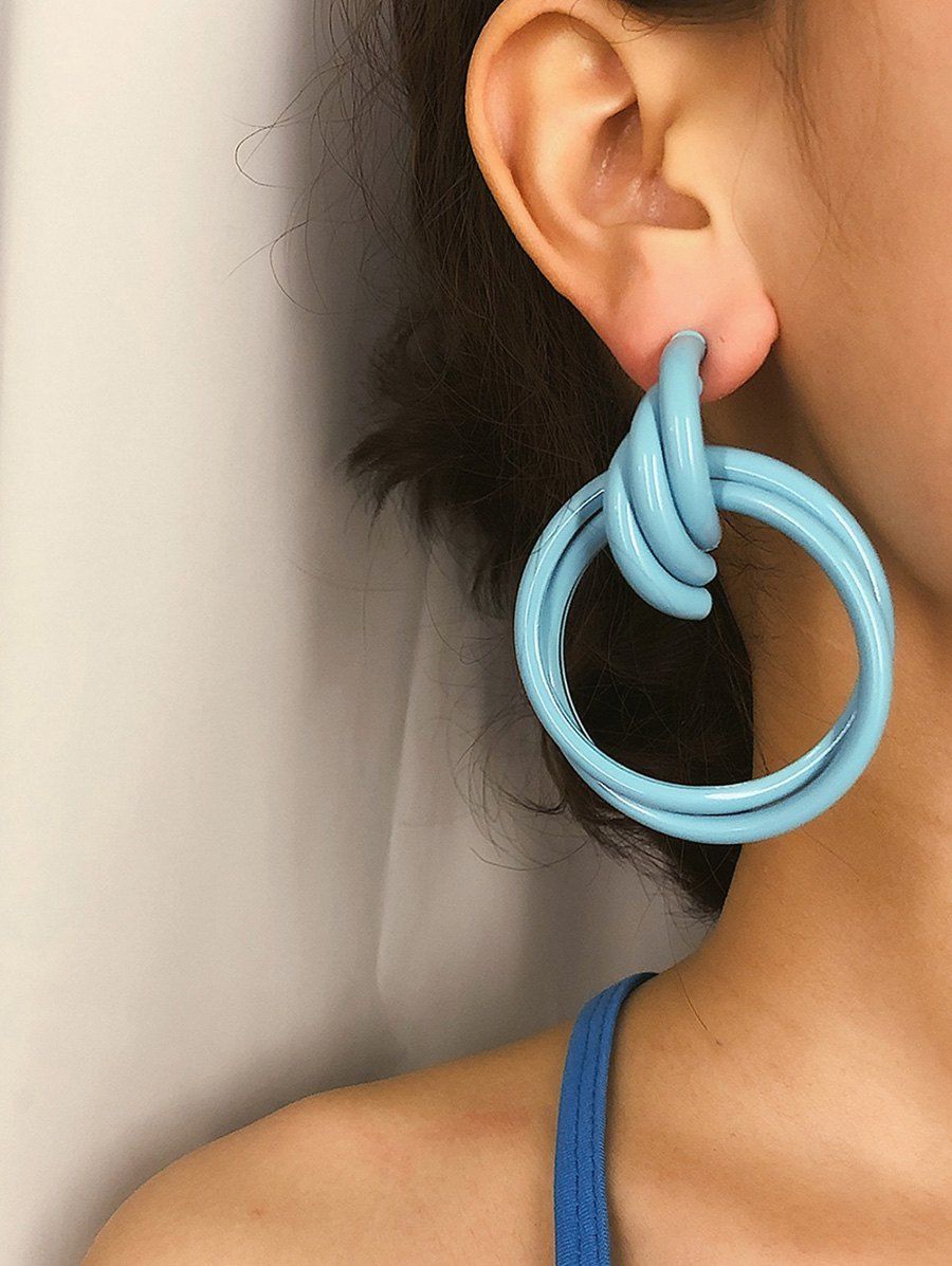 

Double Tube Circle Stud Earrings, Blue