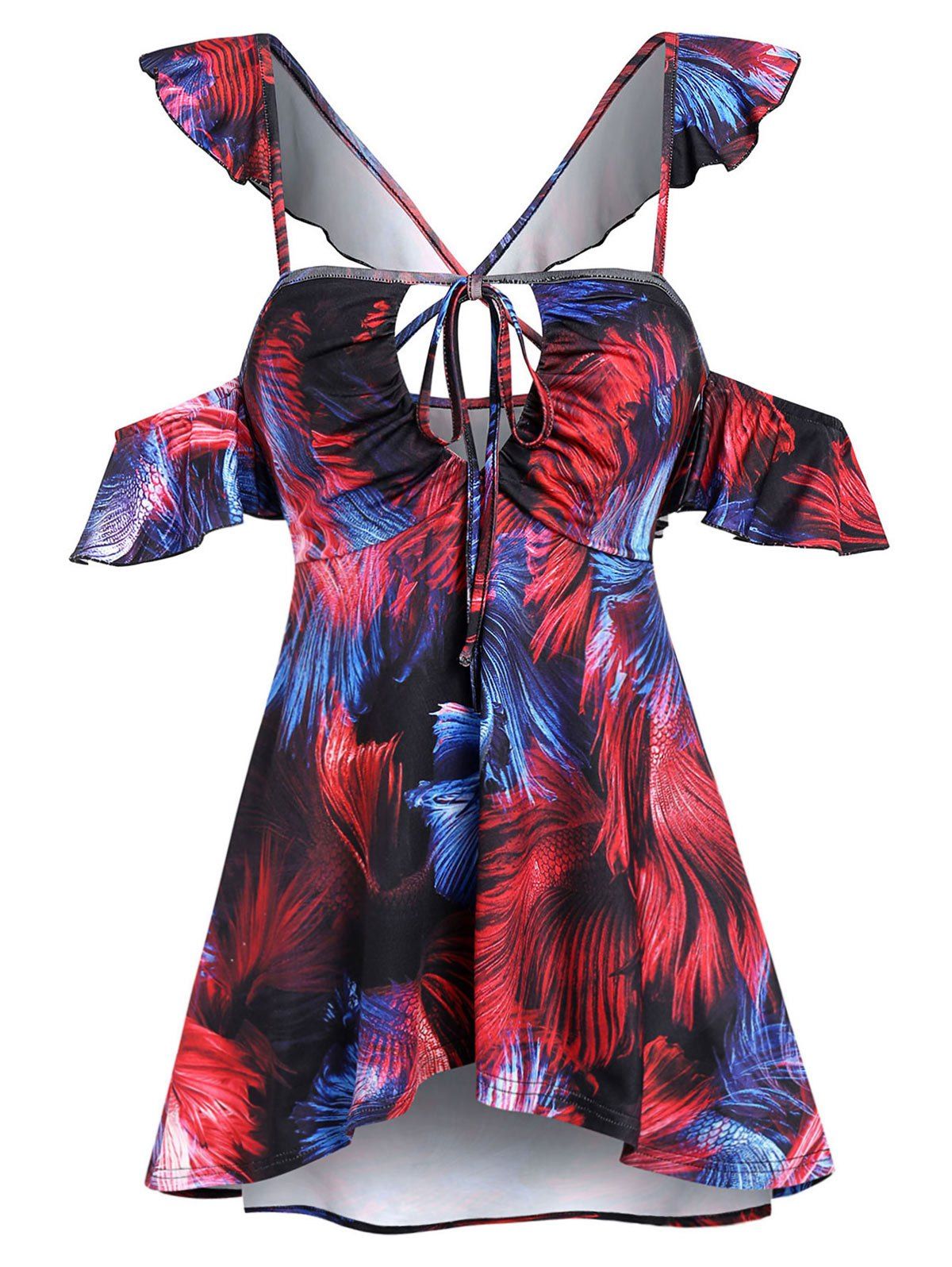 

Open Shoulder Tie Cut Out T Shirt, Multi-c
