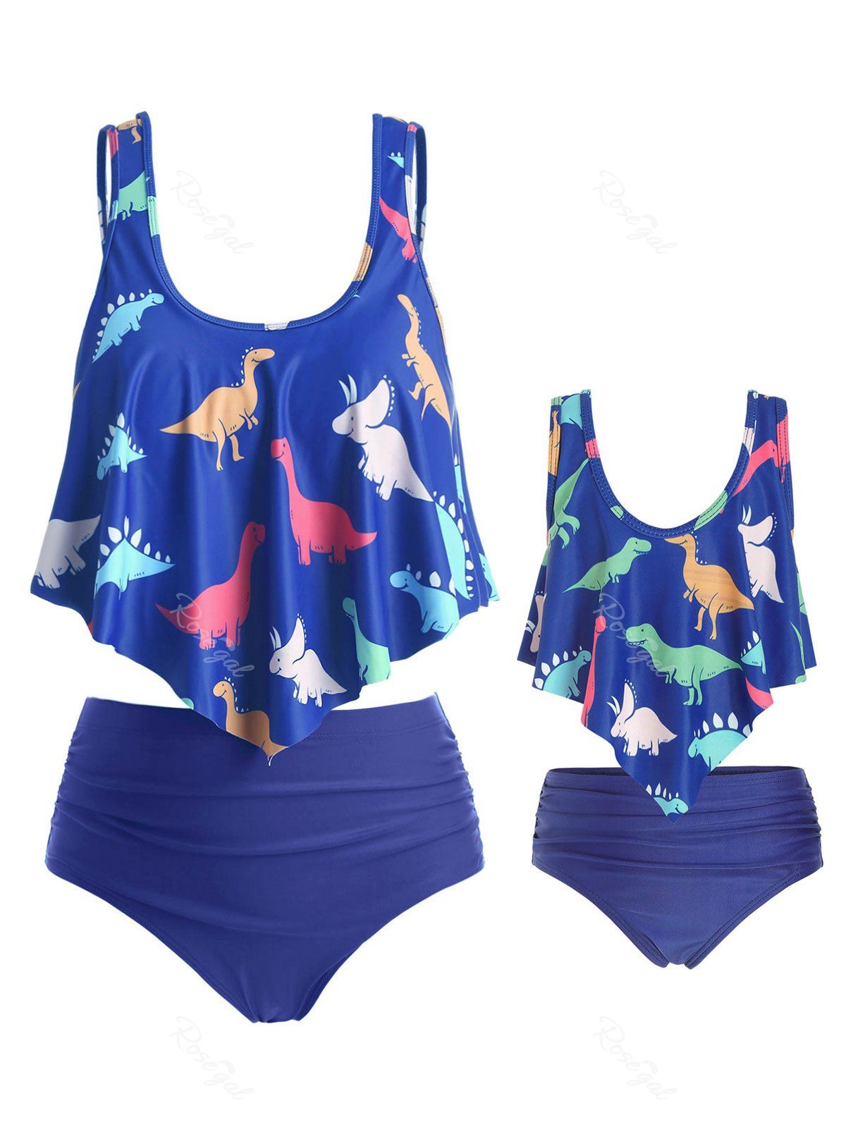 

Overlay Dinosaurs Print Plus Size Family Tankini Set, Cobalt blue