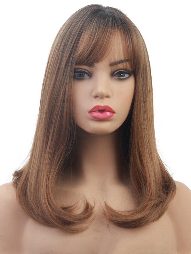 

Side Bang Medium Straight Gradient Synthetic Wig, Multi
