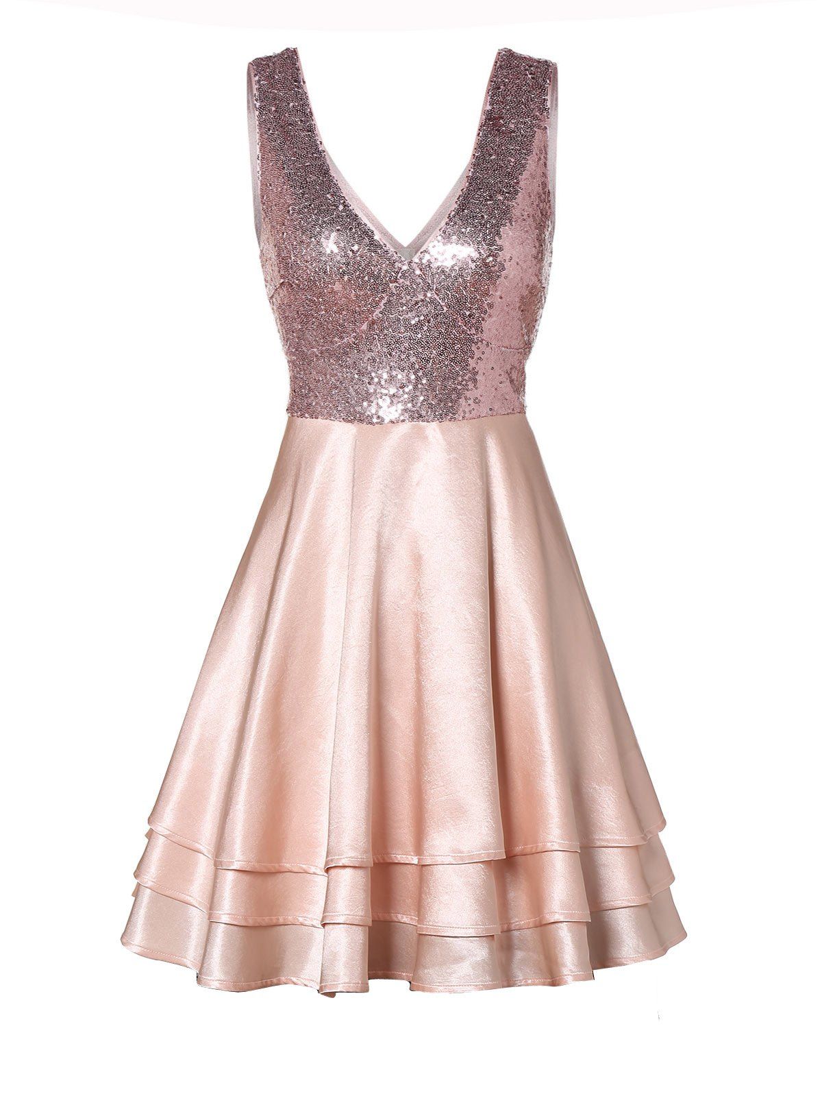 

Sequined Tiered Prom Dress, Sakura pink
