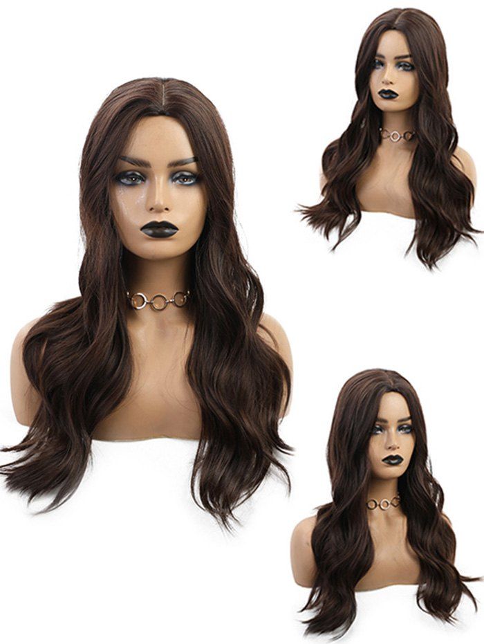 

Long Center Parting Natural Body Wavy Synthetic Wig, Deep brown