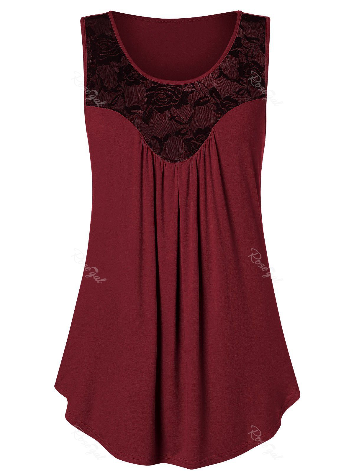 

Plus Size Lace Panel Flare Tank Top, Red wine