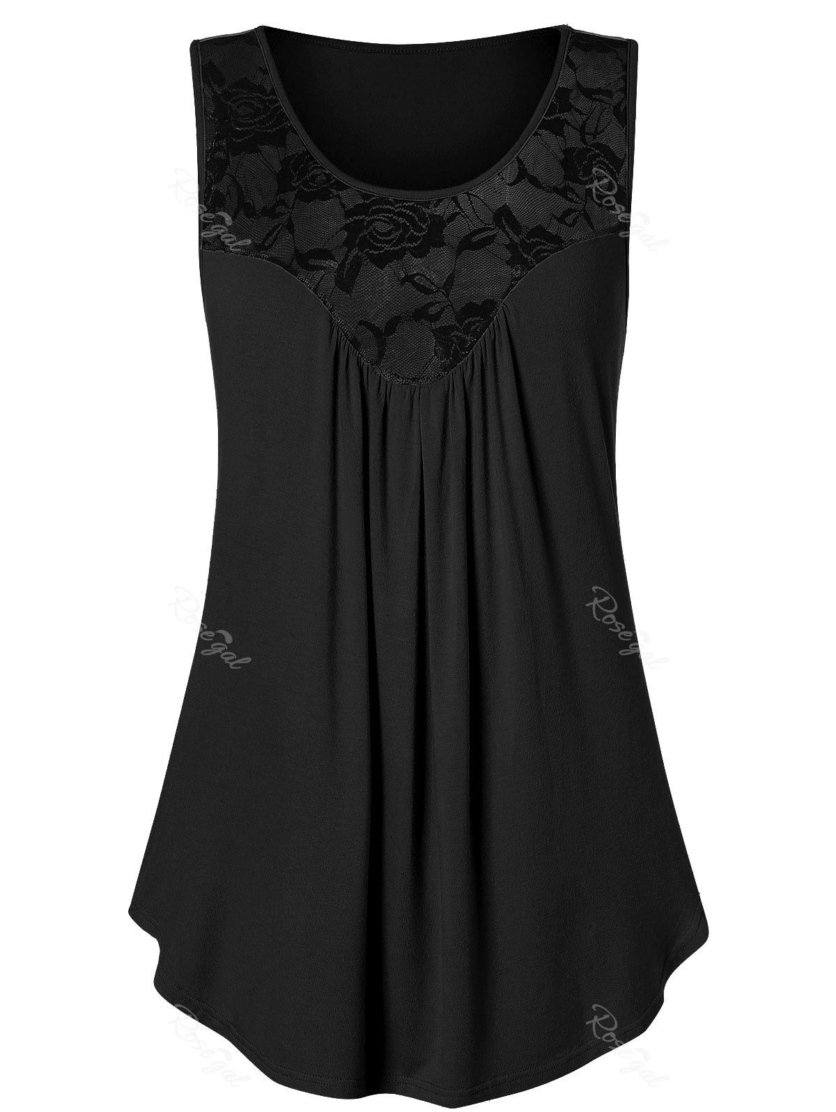 

Plus Size Lace Panel Flare Tank Top, Black
