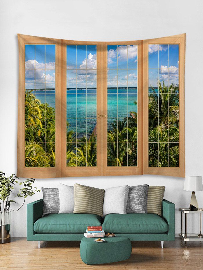 

Door Sea Sky Print Art Decoration Wall Tapestry, Deep sky blue