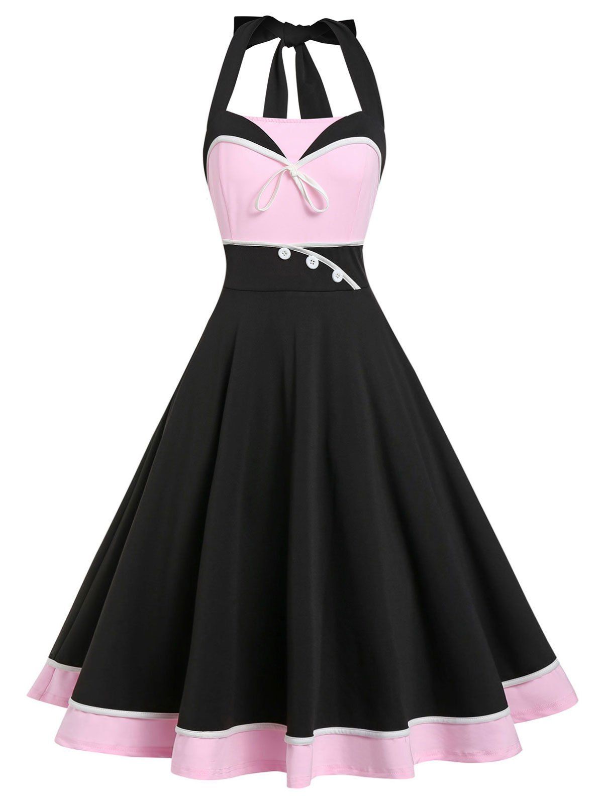 

Halter Tied A Line Vintage Dress, Black