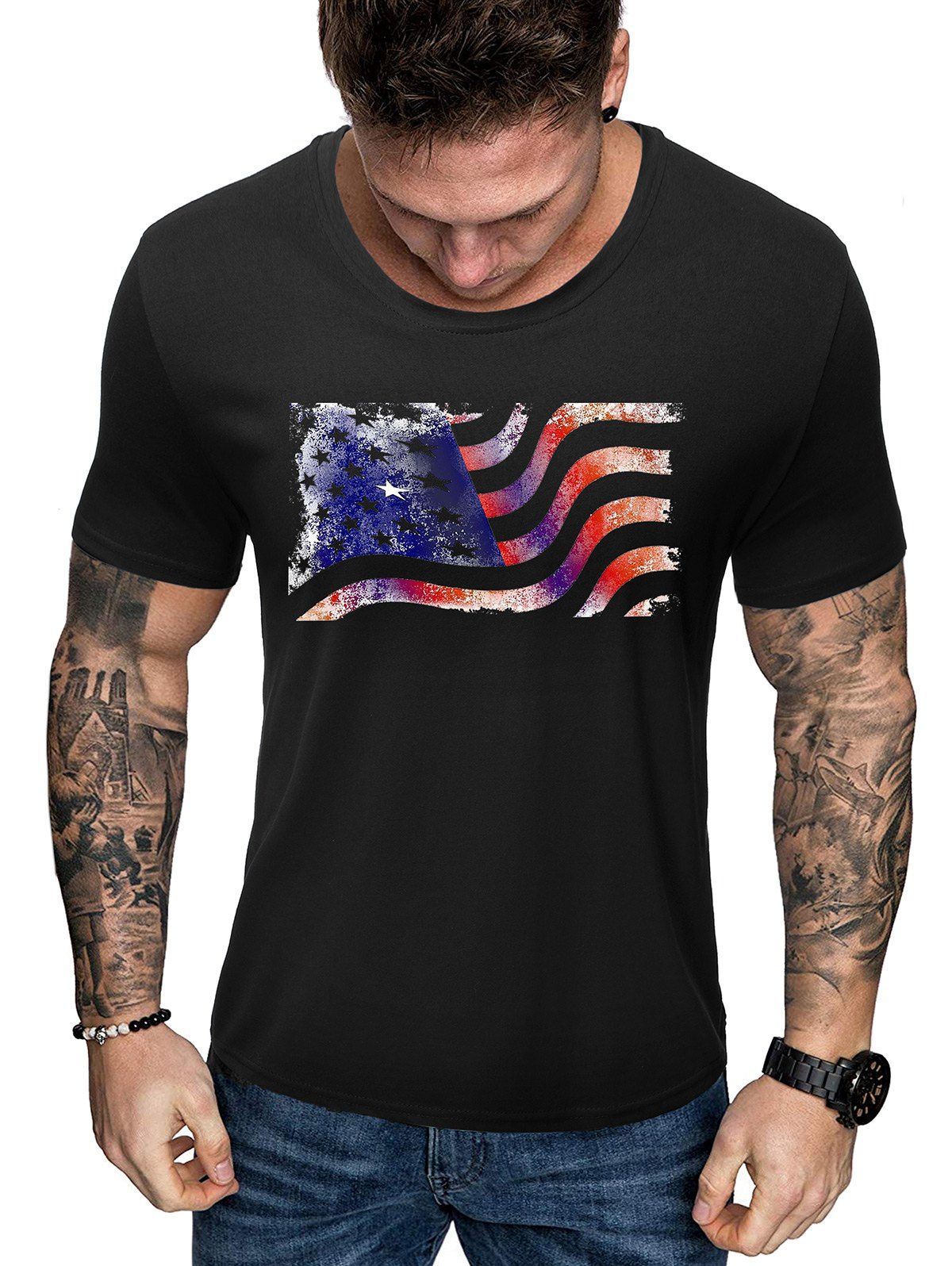 

Creative American Flag Short Sleeve T Shirt, Black