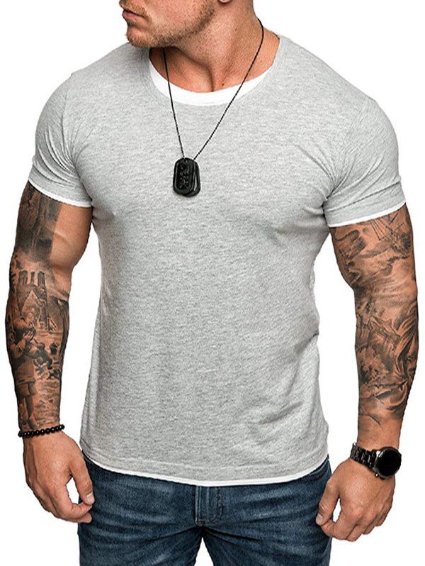 

Short Sleeve Contrast Hem T-shirt, Light gray