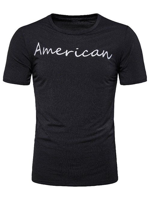 

Letter Print Design Short Sleeves T-shirt, Black
