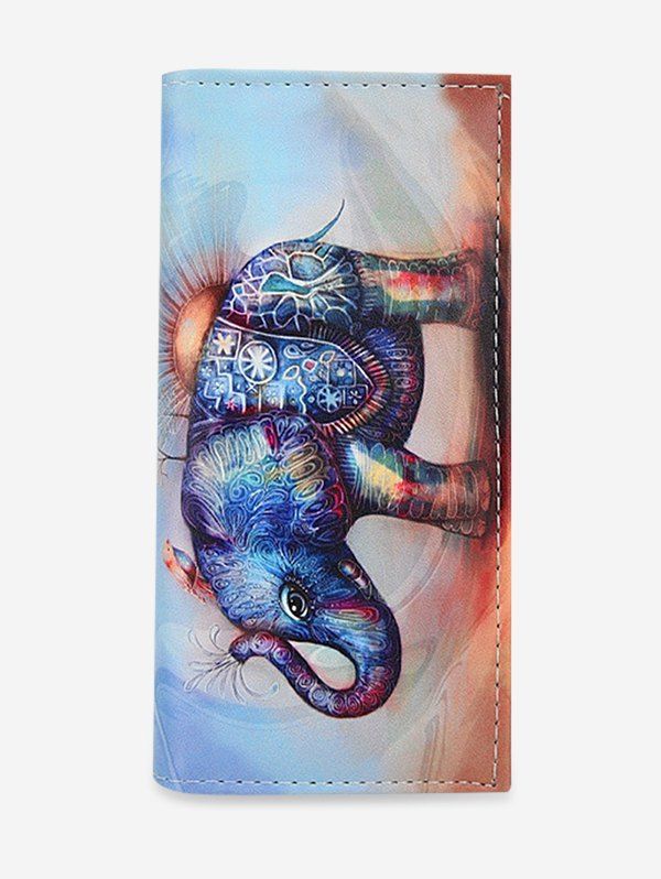 

Elephant Pattern Square Leather Wallet, Baby blue