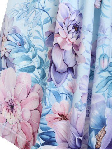 

Flower V Neck Cinched Tunic Tee, Light blue