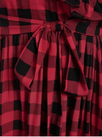 

Surplice Checked Plunge A Line Dress, Lava red