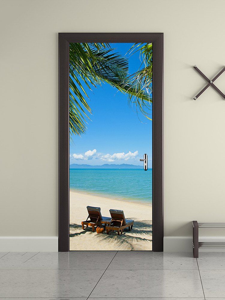 

Beach Chair Printed Door Art Stickers, Multi