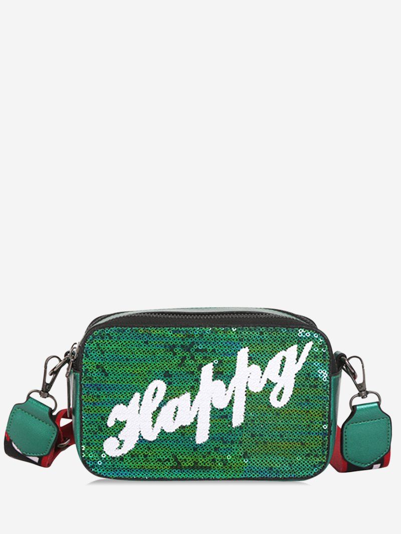

Sequin Letter Wide Strap Crossbody Bag, Green