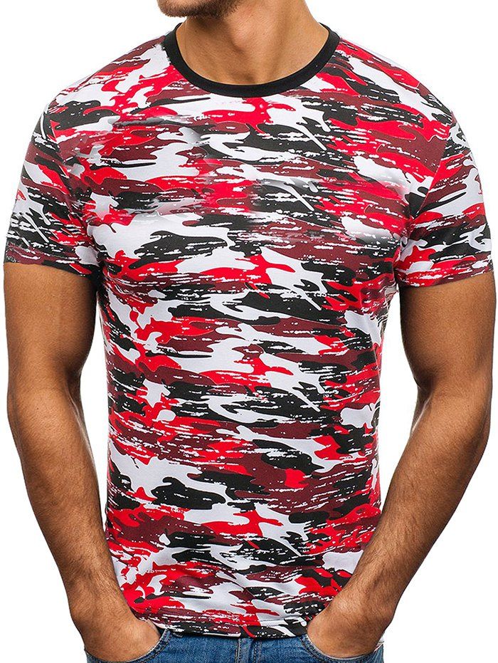 

Camouflage Printed Leisure Short Sleeves T-shirt, Red