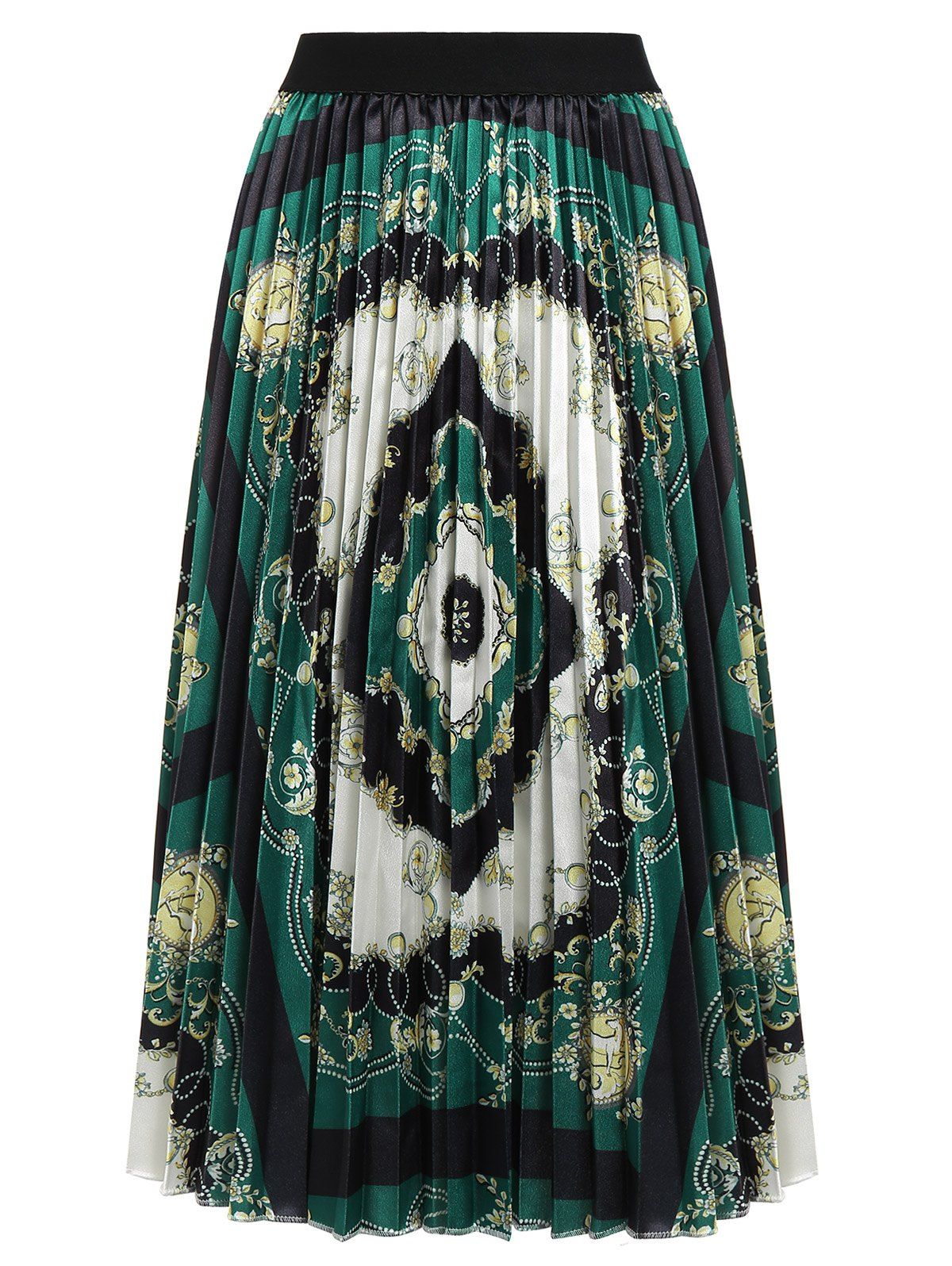 

Elastic Waist Pleated Floral Print Skirt, Black