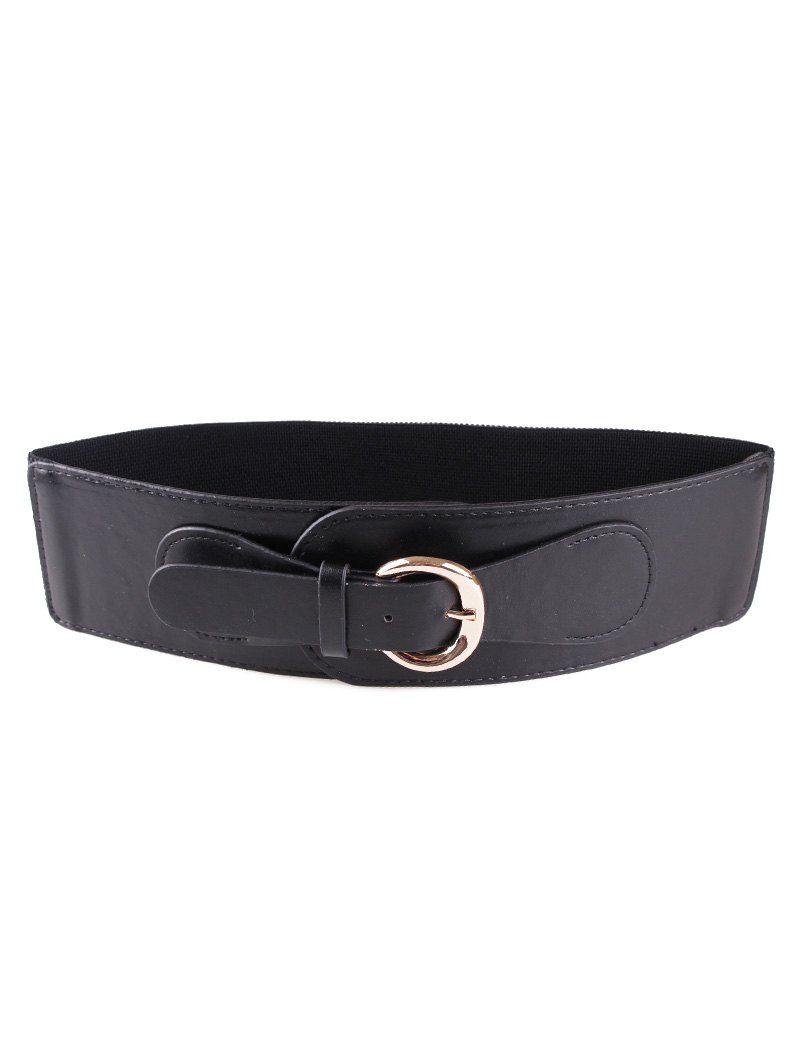 

Elastic Pin Buckle Wide Belt, Black