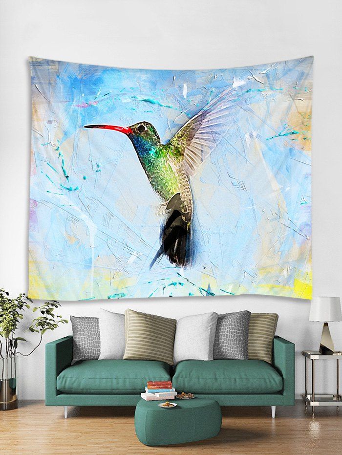 

Oil Painting Bird Print Wall Tapestry, Day sky blue