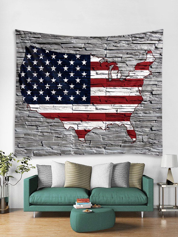 

American Flag Brick Print Art Decoration Wall Tapestry, Multi