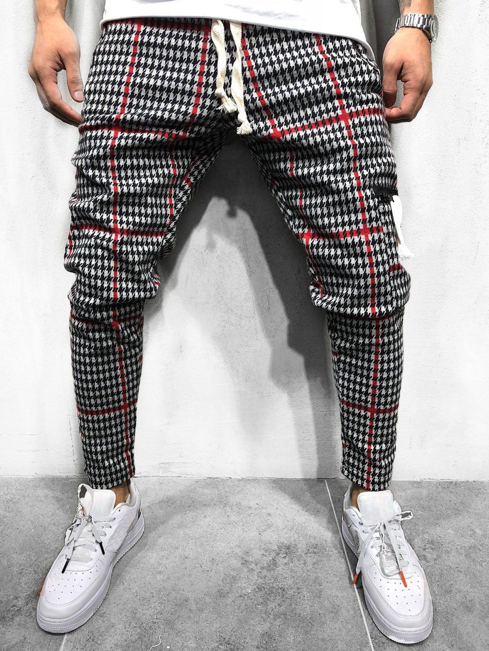 [56% OFF] Houndstooth Pattern Casual Jogger Pants | Rosegal