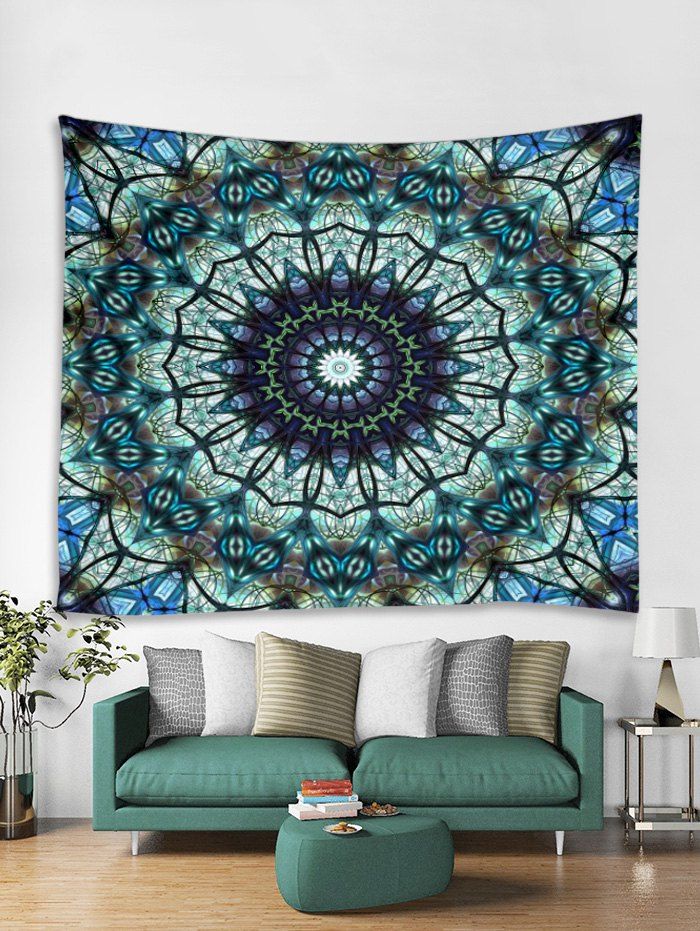 

Boho Floral Print Art Decoration Wall Tapestry, Blue gray
