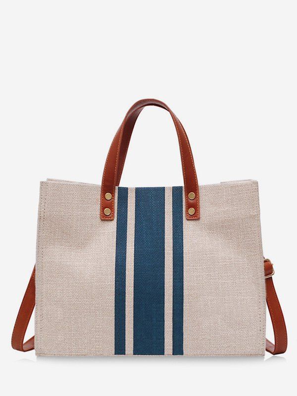 

Striped Square Canvas Handbag, Blue
