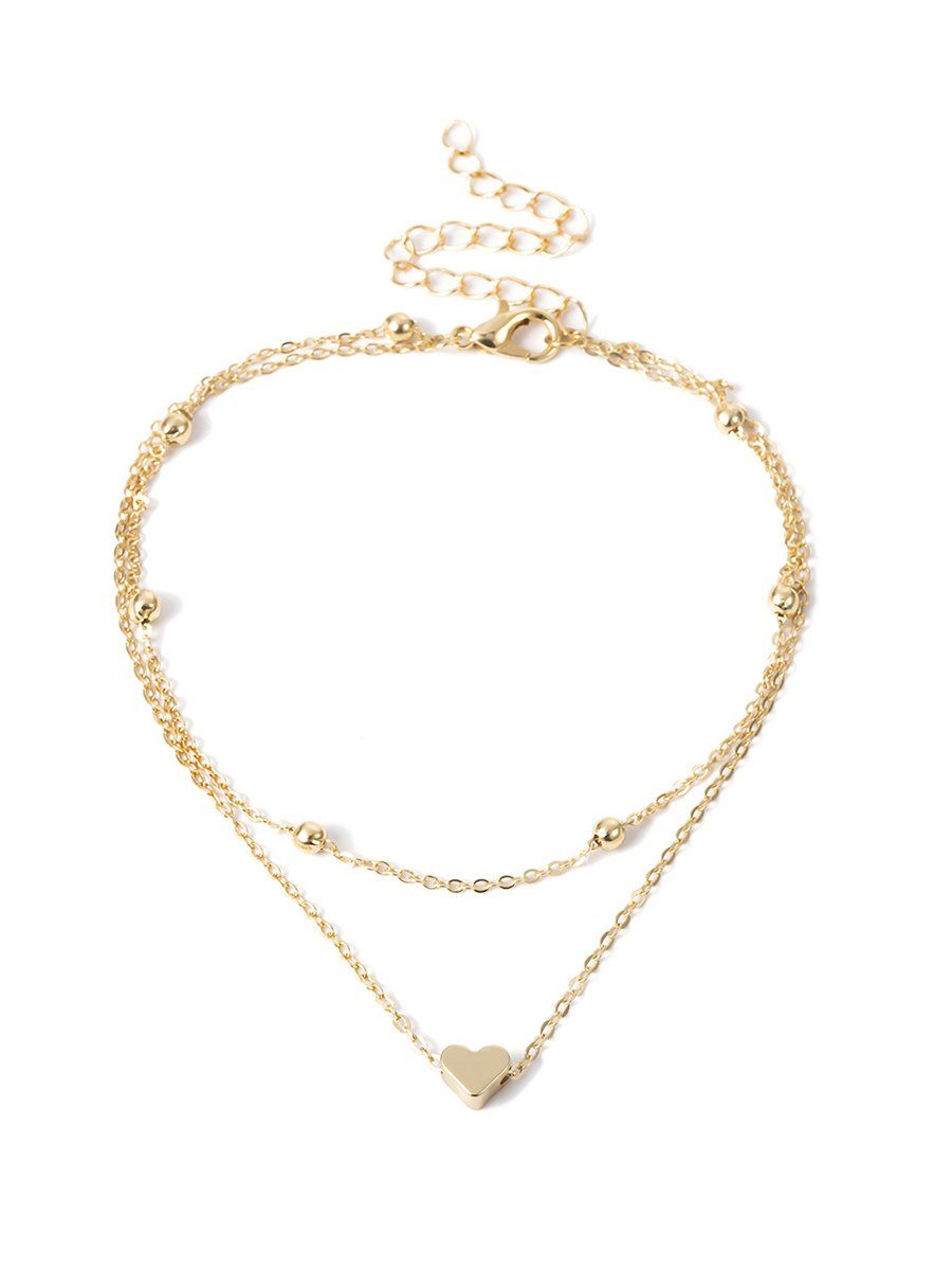 

Simple Heart Double-layer Beach Anklet, Gold