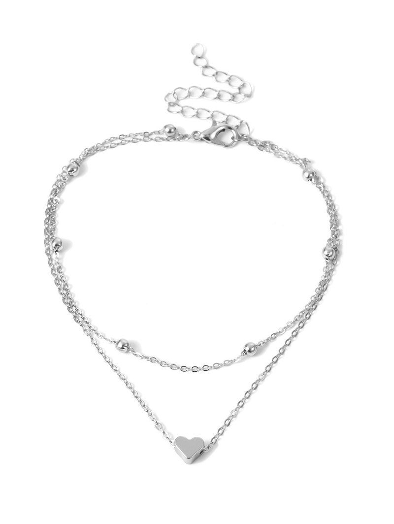 

Simple Heart Double-layer Beach Anklet, Silver