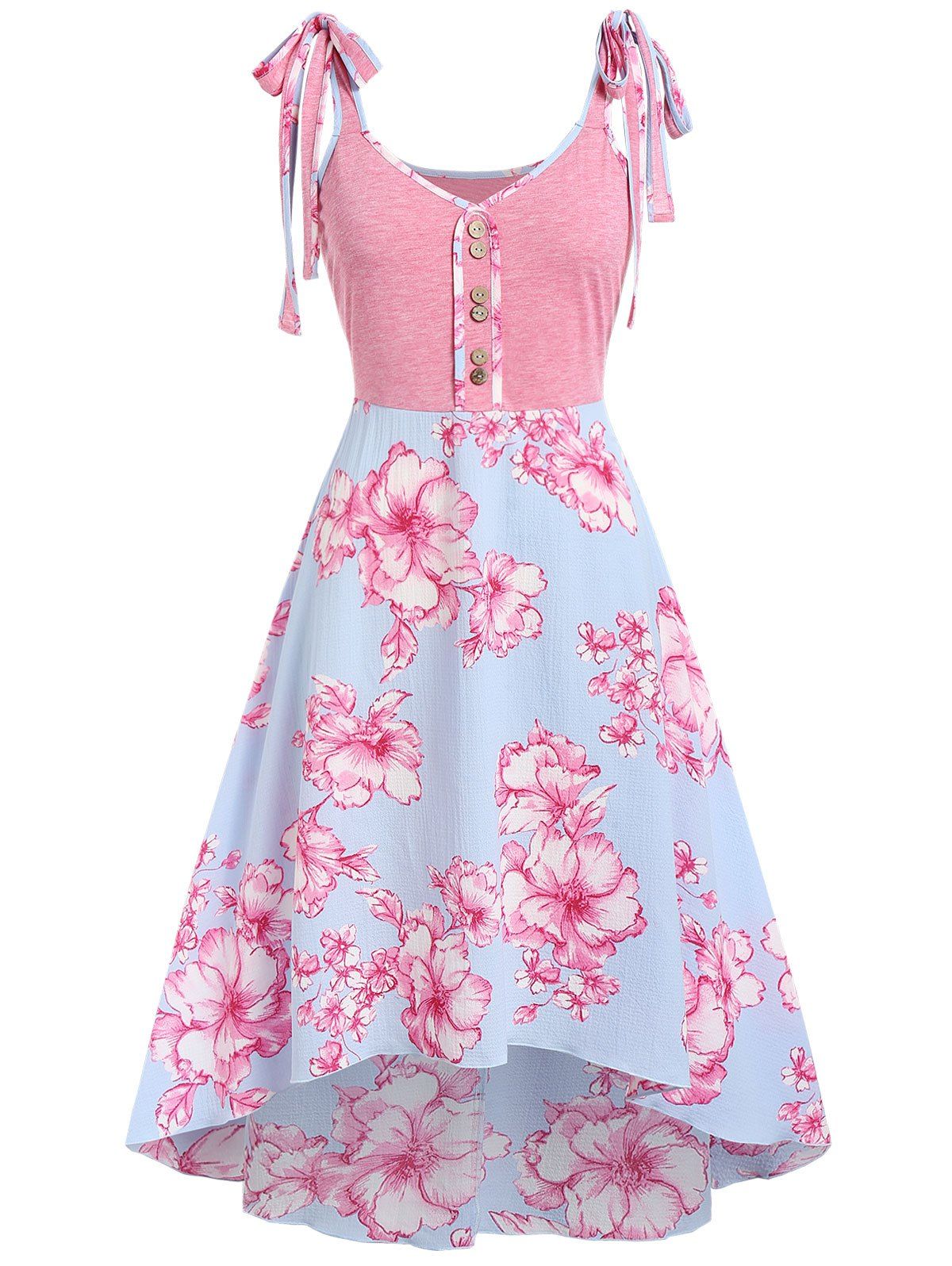 

Plus Size High Low Floral Print Midi Dress, Pink