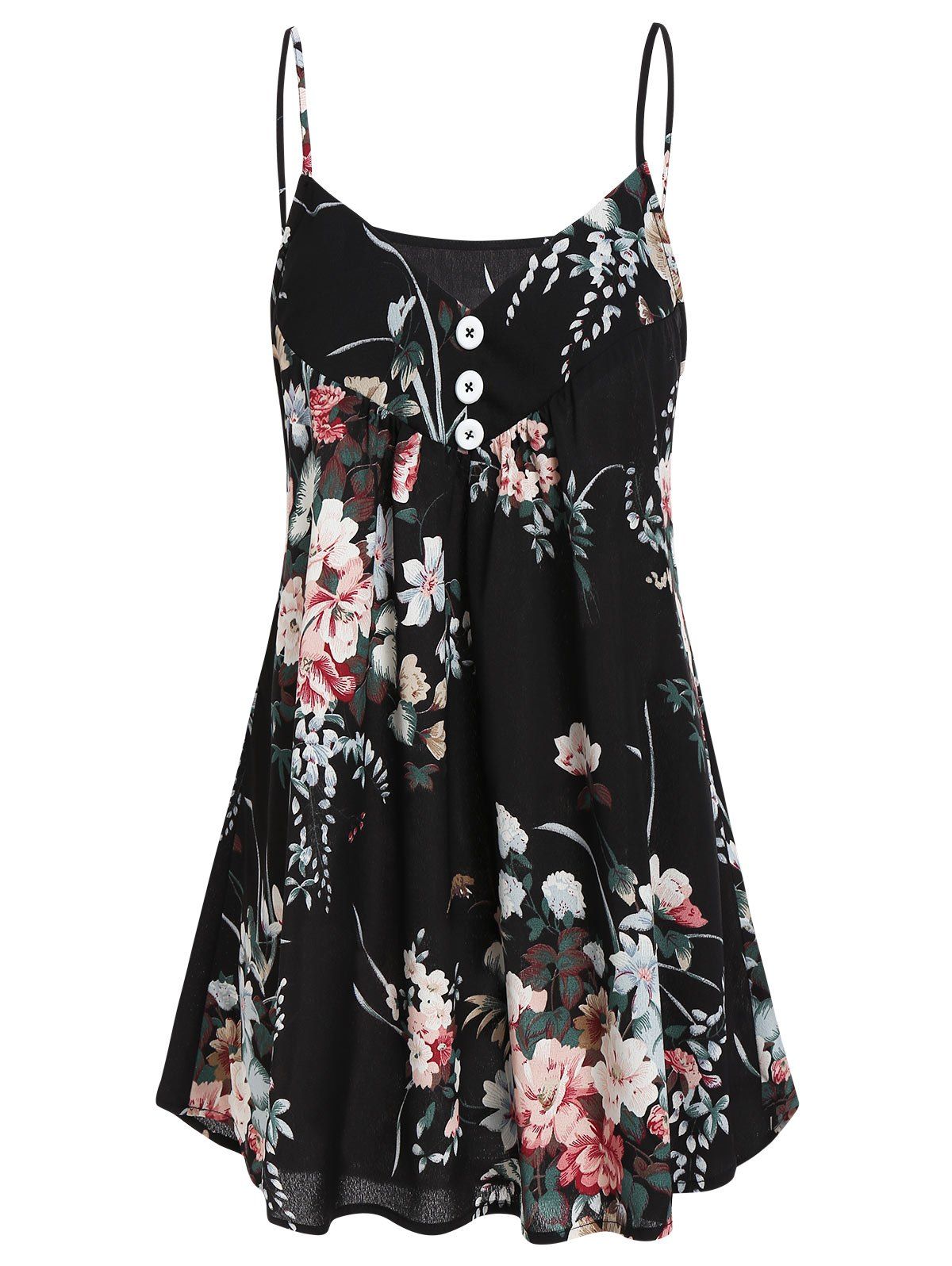 

Flower A Line Cami Top, Black