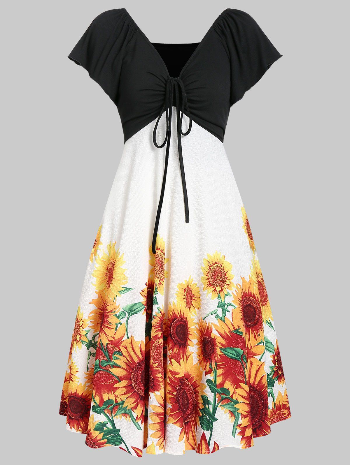 

A Line Sunflower Casual Contrast Dress, White
