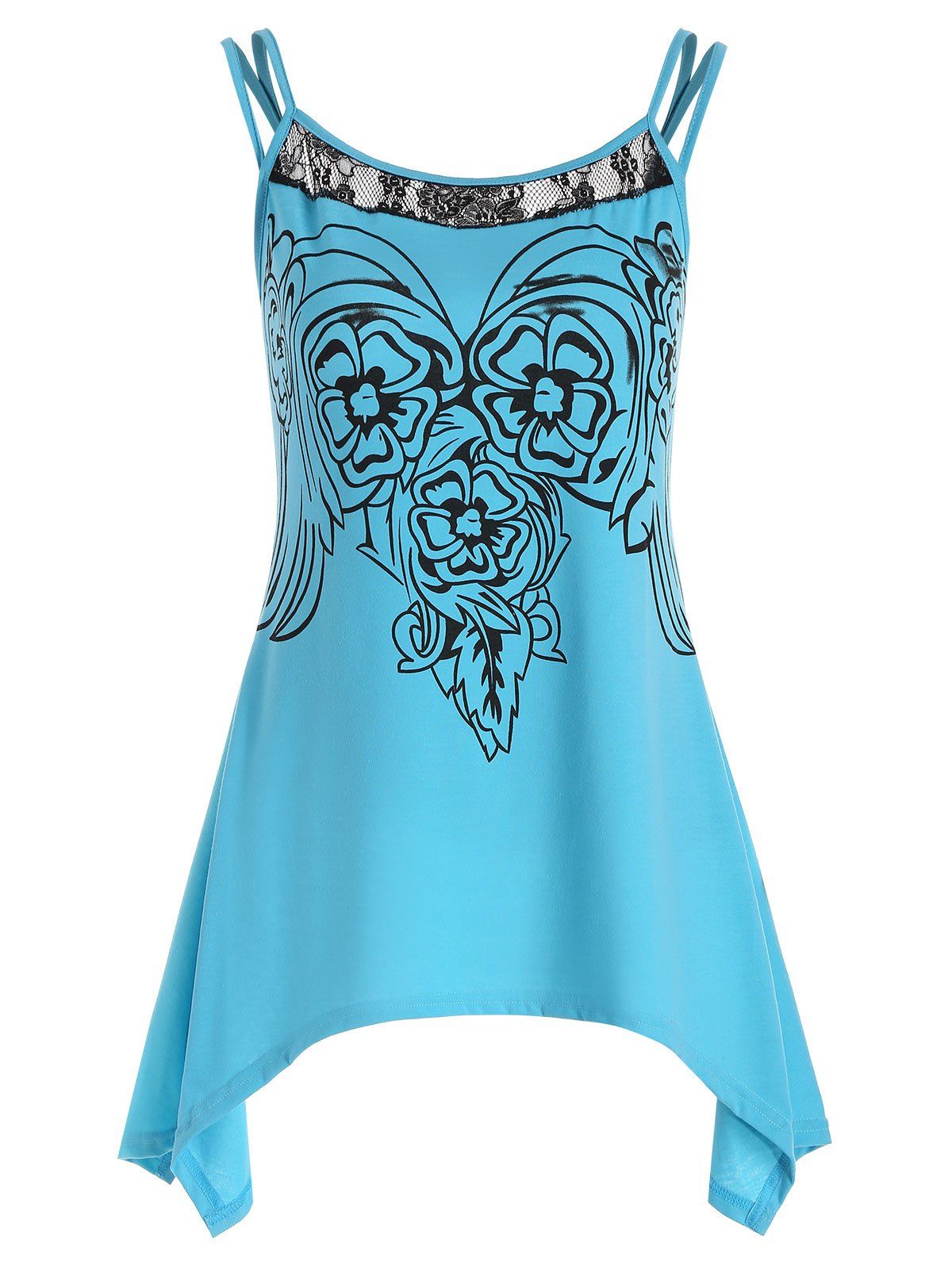 

Floral Lace Panel Asymmetrical Top, Turquoise