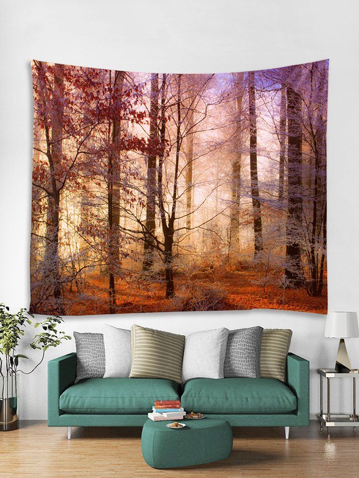 

Sunshine Forest 3D Print Wall Tapestry, Sunrise orange