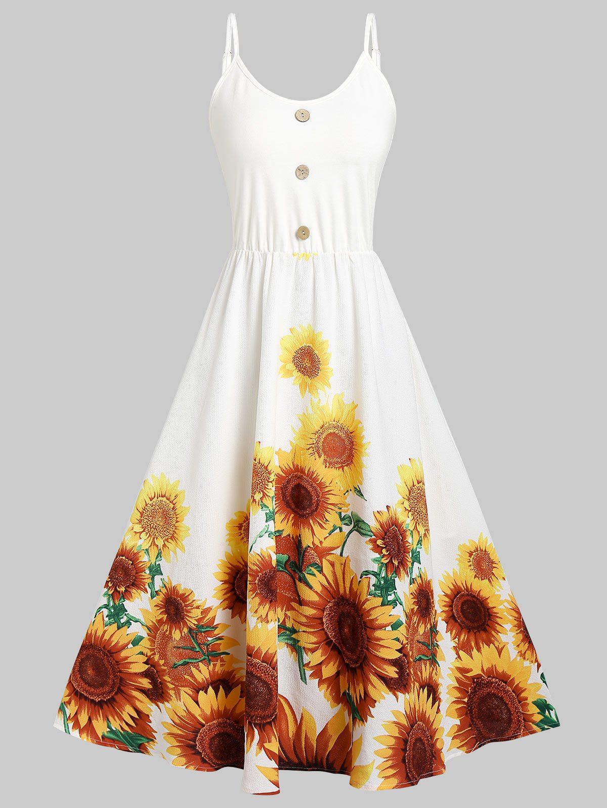 

Cami Sunflower Print Button Dress, Milk white