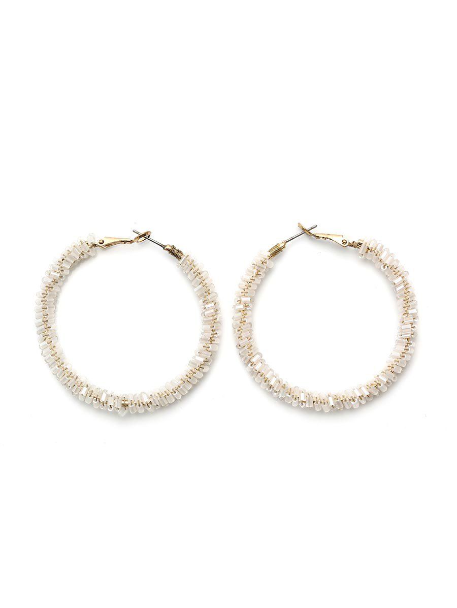 

Beaded Faux Crystal Hoop Earrings, White
