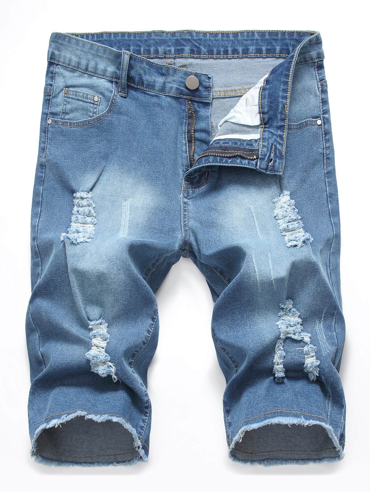 

Fringed Decoration Casual Denim Shorts, Baby blue