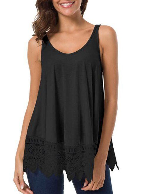 

Lace Insert Swing Tank Top, Black