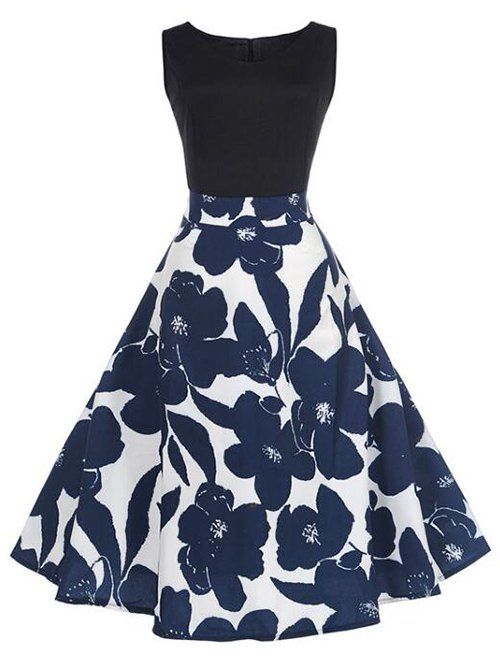 

Floral Print Sleeveless Flared Dress, Multi