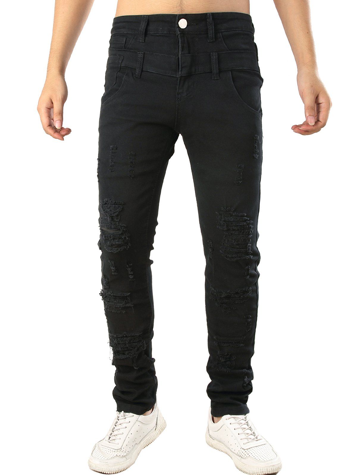 

Zip Fly Design Casual Ripped Jeans, Black