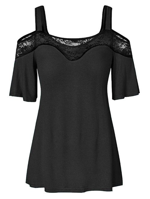 

Lace Insert Cold Shoulder T-shirt, Black