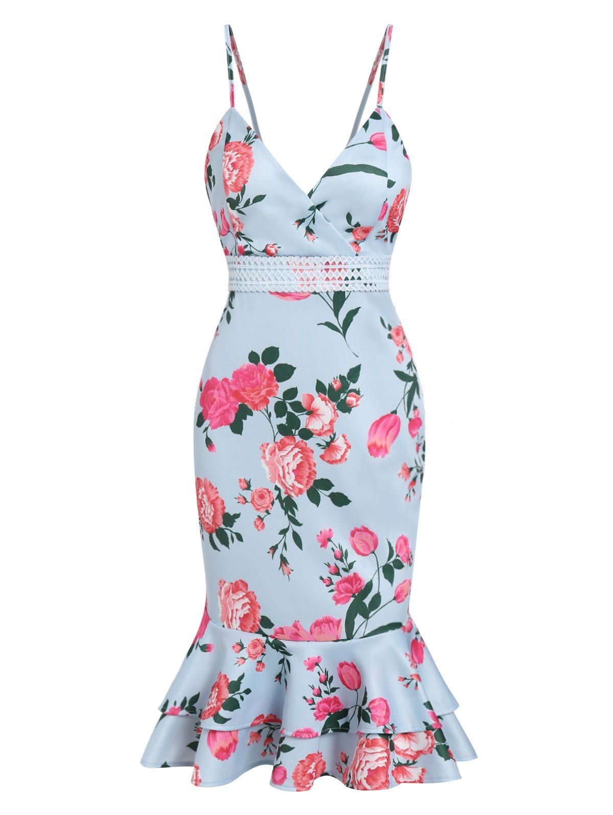 

Floral Print Cami Surplice Mermaid Dress, Robin egg blue