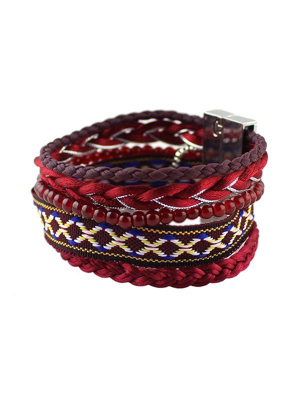

Bohemian Braid Beaded Layers Bracelet, Red wine
